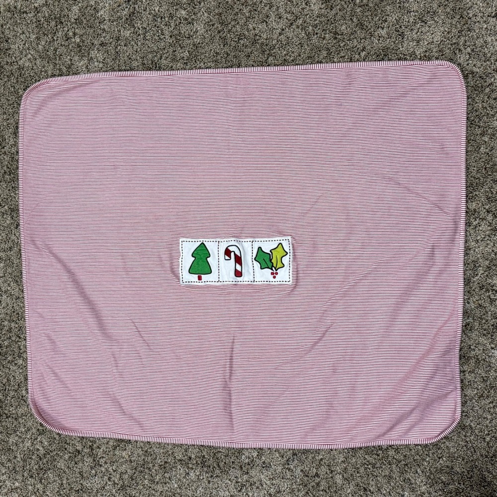 Vintage Gymboree 2001 Christmas Baby Blanket Red & White  Tree Candy Cane Holly